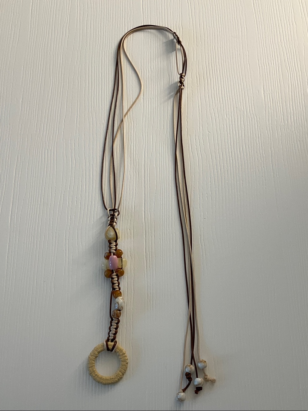 Brown Beaded Waist Belt with Cream Ring - Picture 8 of 8